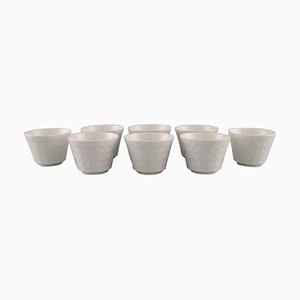 Cups in White Glazed Porcelain by Wilhelm Kåge for Gustavsberg, Set of 8