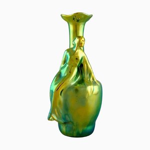 Jugendstil Zsolnay Vase aus glasierter Keramik mit Sitzender Frau