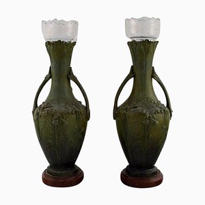 Antike Jugendstil Vasen von Hippolyte François Moreau, 2er Set