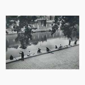 Erich Andres, Fishermen by the Seine, Paris, France, 1950s, Black & White Photograph