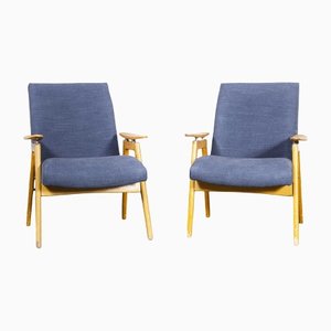 Mid-Century Upholstered Model 410 Armchairs with Straight Arms and Top Caps, Set of 2