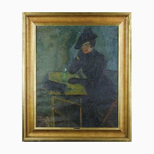 Immanuel Ibsen, Seated Woman at Table, 1910s, Oil on Canvas, Framed