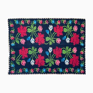 Bohemian Floral Handwoven Rug in Wool with Big Red Flowers