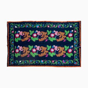 Romanian Floral Wool Rug with Brown Leaves