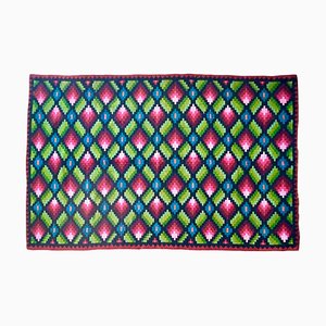 Romanian Colorful Geometrical Handwoven Rug
