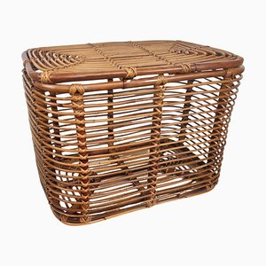 Italian Bohemian French Riviera Style Bamboo & Rattan Basket Container, 1960s