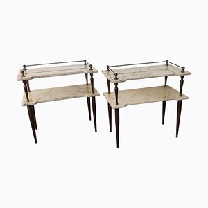 Mid-Century Italian Brass & Marble Nightstands or End Tables, Set of 2