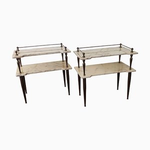 Tables de Chevet ou Tables d'Appoint Mid-Century en Laiton et Marbre, Italie, Set de 2