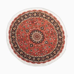 Round Pink Floral Tabriz Rug with Border and Medallion