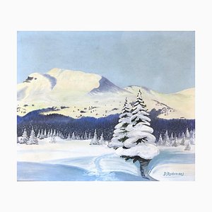 P. Audemars, Paysage de montagne et sapin enneigé, 1961, Oil on Wood