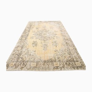 Tapis Oushak Vintage Fait Main en Laine Beige