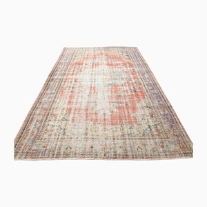 Tapis Oushak Vintage Fait Main en Laine Rouge