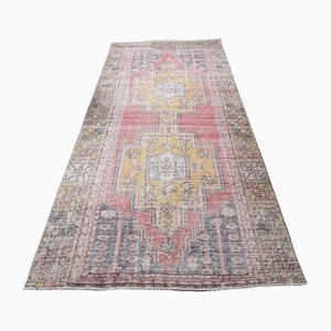 Tapis Oushak Vintage Fait Main en Laine Rouge