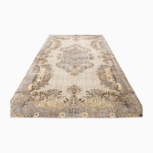 Tapis Oushak Vintage Fait Main en Laine Beige