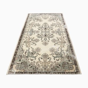 Tapis Oushak Vintage Fait Main en Laine Beige