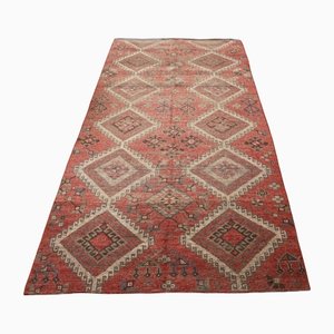 Vintage Turkish Handmade Red Wool Oushak Rug