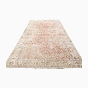 Antique Turkish Handmade Distressed Floral Wool Oushak Rug