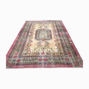 Vintage Turkish Handmade Colorful Wool Oushak Rug