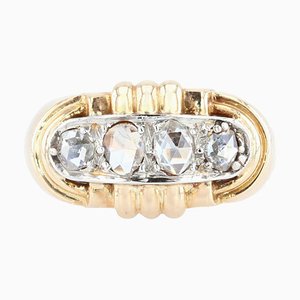 French Rose-Cut Diamonds Tank Ring in 18 Karat Yellow Gold, 1940s