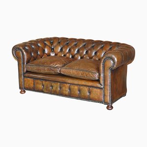 Cigar Brown Leather & Walnut Chesterfield Sofa