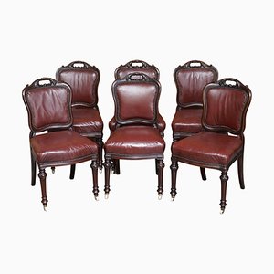 Victorian Mahogany & Leather Dining Chairs in the Style of Gillows, 1860s, Set of 6