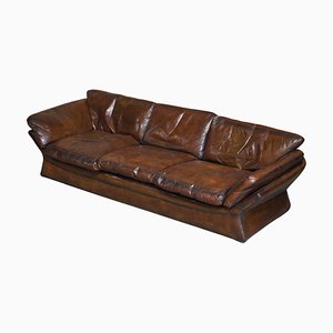 Low Mid-Century Modern Brown Leather Sofa