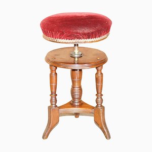 Tabouret de Piano Victorien en Acajou avec Base Décorative