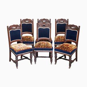 Napoleonic Blue Dining Chairs with Kilim Rug Upholstery, Set of 6