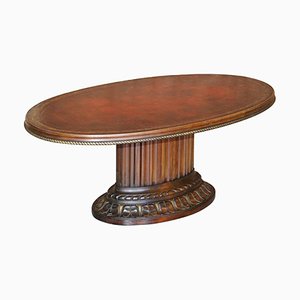 Oval Roman Pedestal Base Coffee or Cocktail Table in Oxblood Leather