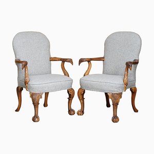 Eagle Armed Claw & Ball Feet Throne Armchairs, Set of 2