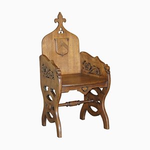 English Oak Gothic Revival Steeple Back Armchair, 1900s