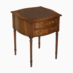 Flamed Mahogany Side Table with Twin Drawers & Green Leather Top