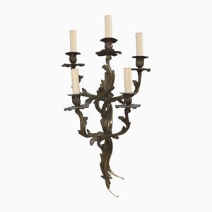 Grandes Appliques Style Louis XV en Bronze avec 5 Ampoules, Set de 2