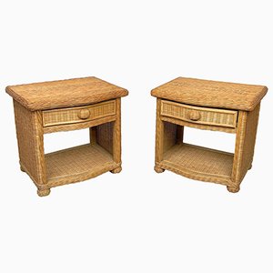 Bed Side Tables in Rattan & Wicker from Vivai Del Sud, Italy, 1970s, Set of 2