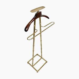 Valet Stand in Faux Bamboo Brass & Wood by Jacques Adnet, France, 1950s