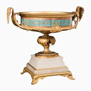 French Centerpiece Bowl in Gilt Bronze, Onyx and Cloisonnè from Barbedienne, 19th Century