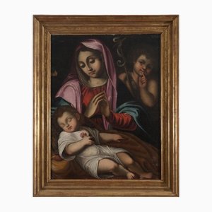 Madonna, Kind und San Giovannino, Öl auf Leinwand, Gerahmt