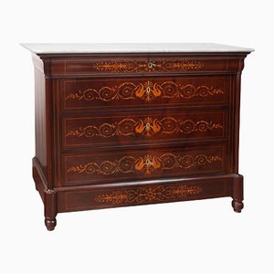 French Charles X Chest of Drawers in Mahogany Feather with Maple Inlay, 1800s