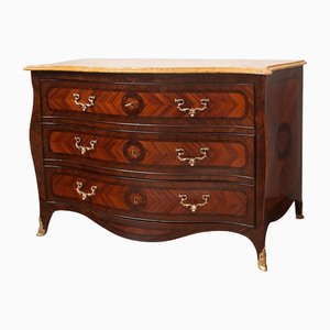 Antique Louis XIV 18th Century Exotic Woods with Yellow Marble Top Chest of Drawers