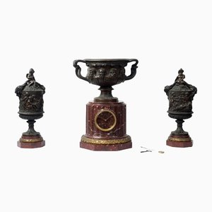 Napoleon III Triptych Clock & Vases, Set of 3