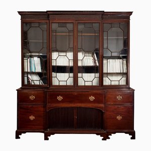 Antique English Mahogany Bookcase with Central Writing Desk