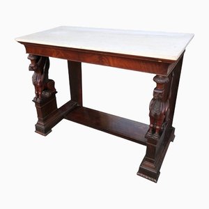 Empire Console Table in Mahogany with White Marble Top
