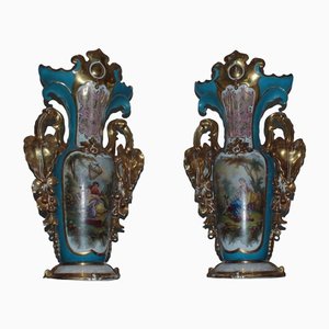 Antique Vases in Polychrome Porcelain, Set of 2