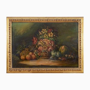 Antique Painting Oil on Canvas Depicting Still Life 19th Century Period