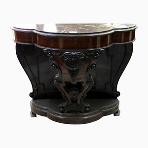 Antique Neapolitan Console in Wood with Marble Top