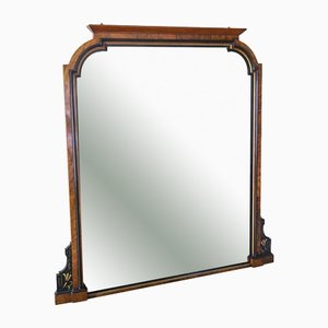 Very Large Burr Walnut and Ebonised Wall Overmantel Mirror, 1880s