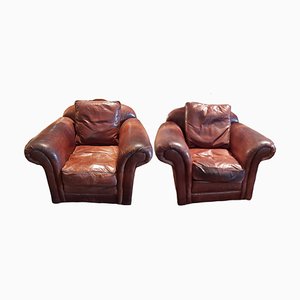 Spanish Brown Leather Club Chairs, Set of 2
