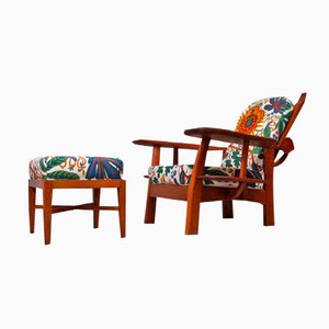 Austrian Lounge Chair with Ottoman by Hugo Gorge, 1935, Set of 2