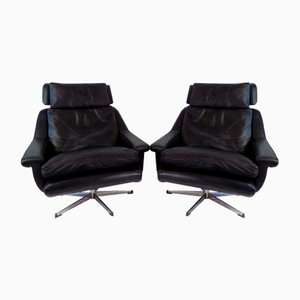 Black Leather Esa 802 Armchair by Werner Langenfeld, Set of 2