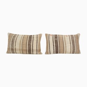 Turkish Handmade Tribal Wool Lumbar Pillow Covers, Set of 2